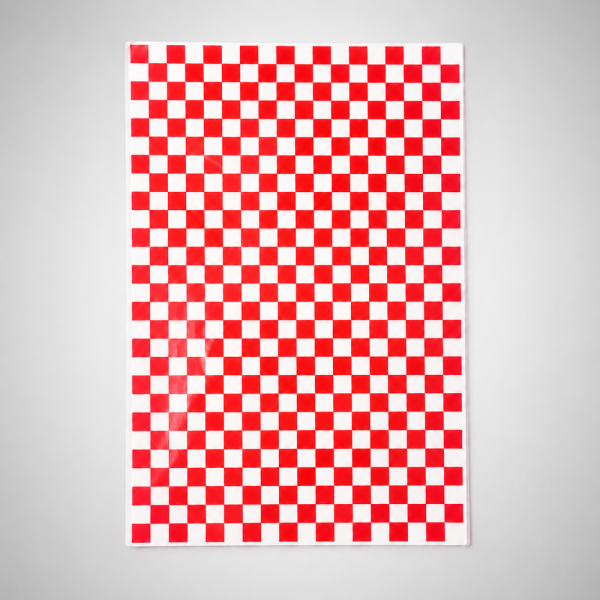 Pack 100 Papel Antigrasa Cuadros Rojo y Blanco 28x38