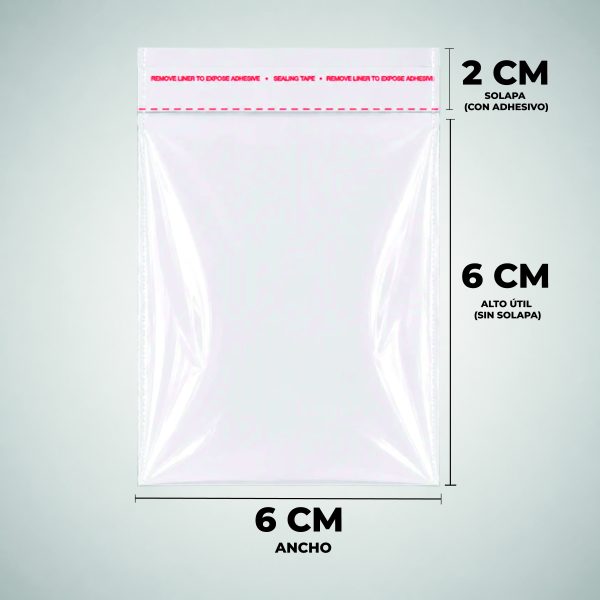 Pack 200 Bolsas Celofan con Pegamento 6x6+2 cmt