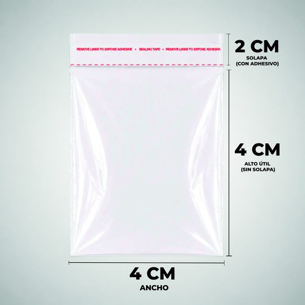Pack 200 Bolsas Celofan con Pegamento 4x4+2 cmt